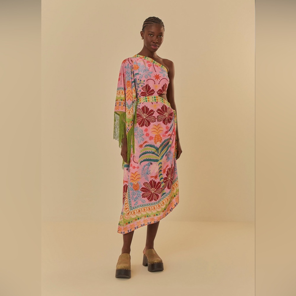 FARM Rio Multicolor Floral One-Shoulder Maxi Dress